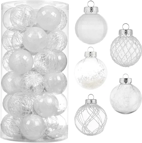 Miniatura 13 de CristBest Juego de adornos de bolas de Navidad de 30 unidades, 2.36 pulgadas, de plástico transparente, inastillables, con relleno delicado Negro