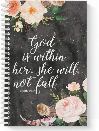Tapa blanda She Will Not Fall - Cuaderno religioso en espiral de 5.5 x 8.5 pulgadas, 120 páginas a rayas universitarias, cubierta laminada brillante