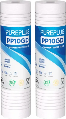 PUREPLUS Filtro de agua para el hogar de sedimentos ranurados de 10 x 2.5 pulgadas, cartucho de repuesto para prefiltro RO de 10 pulgadas y carcasa