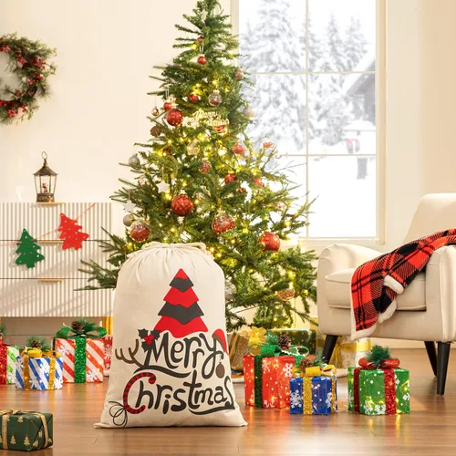 Miniatura 2 de HBlife Saco de Papá Noel Personalizado Bolsa de Papá Noel para Bolsa de Regalo de Navidad Algodón con Cordón Tamaño 19.7 x 27.6 Pulgadas