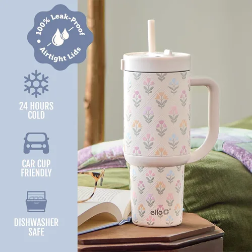 Miniatura 5 de Ello Oasis Botella de Agua de Acero Inoxidable de 30oz - Flower Quilt Colcha de flores