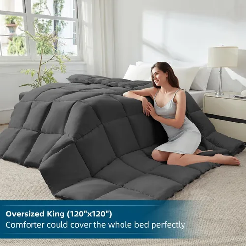 Miniatura 2 de STWIENER Edredón suave súper King de 120 x 98 pulgadas, relleno de edredón alternativo acolchado extra grande, 8 pestañas en las esquinas para todas