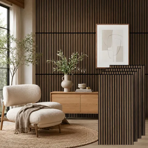 Miniatura 17 de PIWA Paneles de listones acústicos de madera, 94 x 24 pulgadas, 2 unidades, superficie MDF de 0.472 in con núcleo absorbente de sonido de 0.394