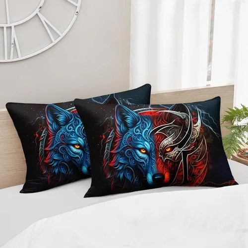 Miniatura 7 de AILONEN Juego de edredón con cabeza de lobo impresa tamaño individual, juego de ropa de cama de lobo para la noche para niños y hombres, juego