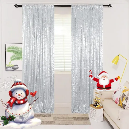 Miniatura 26 de ShinyBeauty Cortinas de Telón de Fondo con Lentejuelas 4x10 pies Negro Cortinas de Lentejuelas 2 Paneles Telones de Fondo para Bodas Telón de Fondo