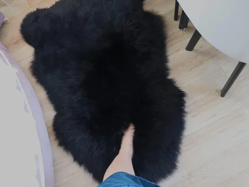 Miniatura 7 de Woolous Alfombra de piel de oveja negra, Nueva Zelanda, auténtica, de piel natural, esponjosa, para dormitorio, sala de estar