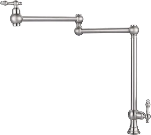 Miniatura 15 de WOWOW Pot Filler Faucet - Grifo de estufa de montaje en cubierta, relleno de olla de latón macizo, negro mate con brazo oscilante elástico de doble