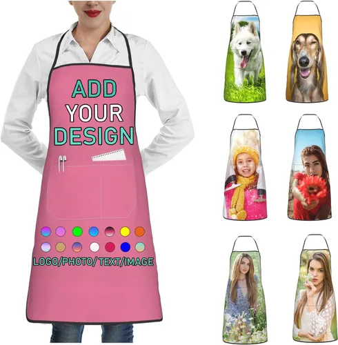 Miniatura 16 de Delantal personalizado con 2 bolsillos, personalizable con nombre, texto, logotipo, foto, cocina, horneado, delantal de cocina para mujeres y hombres
