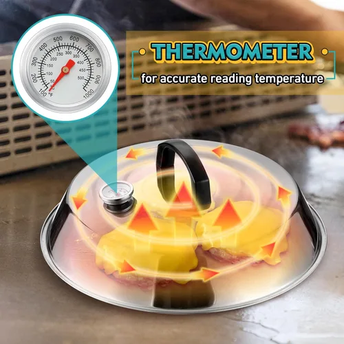 Miniatura 5 de Cúpula para Derretir Queso de 12 Pulgadas, HaSteeL Cubierta Redonda de Acero Inoxidable para Rociar y Vaporizar, Cúpula Grande Sólida para Plancha