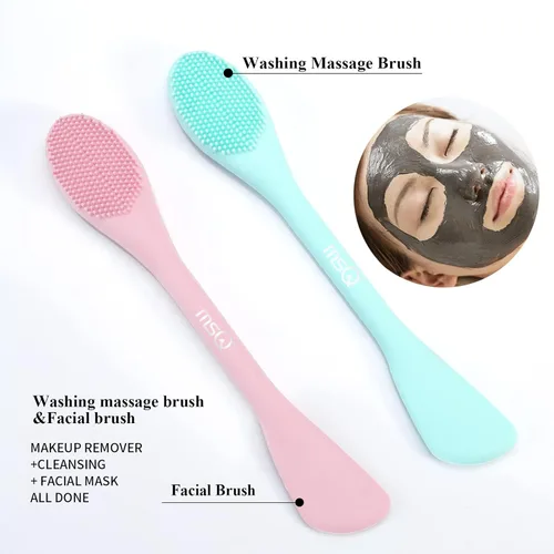 Miniatura 2 de MSQ Cepillo de silicona para máscara facial, limpiador facial suave, paquete de 2 cepillos de doble extremo para barro, arcilla, máscara mixta