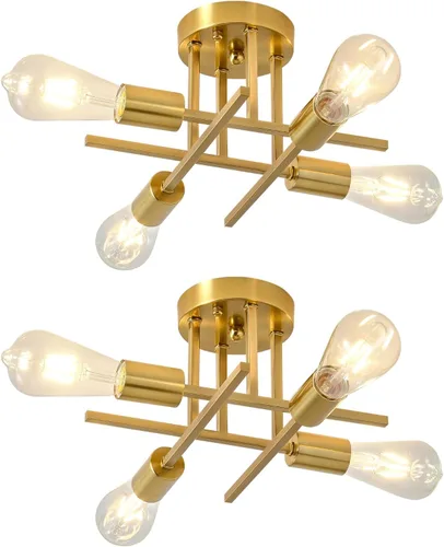 Miniatura 9 de EGM Lámpara de techo semiempotrada dorada, lámpara de cocina moderna de 4 luces con base E26, lámpara de techo para dormitorio, candelabro Sputnik