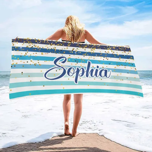 Miniatura 12 de InterestPrint Toalla de playa personalizada para mujeres y hombres, con texto dorado brillante, color verde, toallas de playa personalizadas