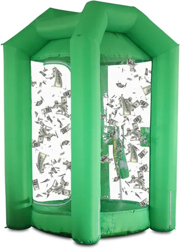 Miniatura 14 de SAYOK Cabina inflable de dinero con soplador de aire para eventos, promoción (rojo, 4.92 x 4.92 x 8.2 pies)