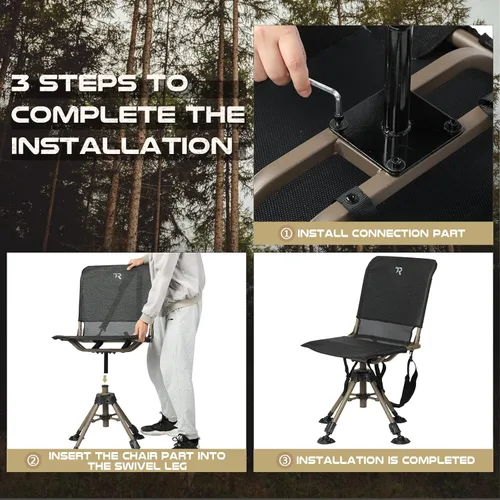 Miniatura 4 de TR Silla de Caza Térmica Giratoria de 360 Grados, Capacidad de 400 libras Silenciosa, 4 Patas de Altura Ajustable, Asiento Acolchado Cómodo, Silla