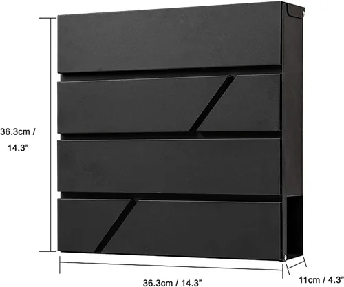 Miniatura 9 de Buzón de pared impermeable y resistente al óxido de gran capacidad con soporte para revistas de periódicos, buzón colgante seguro de acero Negro