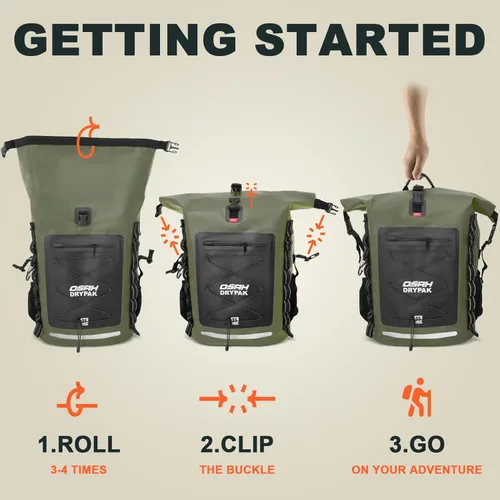 Miniatura 6 de OSAH DRYPAK Mochila impermeable Bolsa seca – Mochila de senderismo enrollable para viajes, kayak, canotaje, camping y pesca, Verde, Ocio