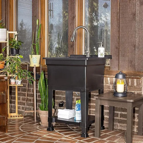 Miniatura 7 de UTILITYSINKS Fregadero Utilitario Independiente con Dren de Conexión Rápida, 24 x 24 Pulgadas, Negro - Fregadero Portátil y Compacto con Grifo