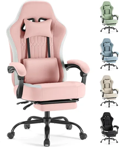 Sweetcrispy Silla de videojuegos – Silla de escritorio ergonómica con reposapiés y soporte lumbar, altura ajustable con respaldo alto y reposabrazos