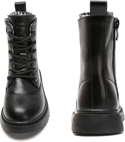 Miniatura 4 de kkdom Botas de combate impermeables con cordones y cremallera lateral a media pantorrilla para niños y niñas (niños pequeñosniños grandes)