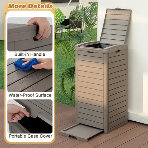 Miniatura 6 de Goplus Bote de basura para exteriores de 31 galones con tapa, cubo de basura exterior grande con bandeja de goteo para una fácil limpieza, se adapta