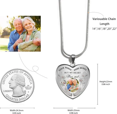 Miniatura 2 de Drawelry Collar conmemorativo personalizado con foto, dije personalizado con foto y alas de ángel, cadena de plata de ley con placa para mujeres