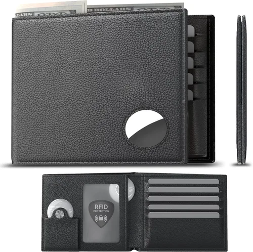 typecase Cartera de cuero para hombre con bolsillo sigiloso para AirTag Cuero de grano superior Plegable Bloqueo RFID Capacidad de tarjeta 8-16