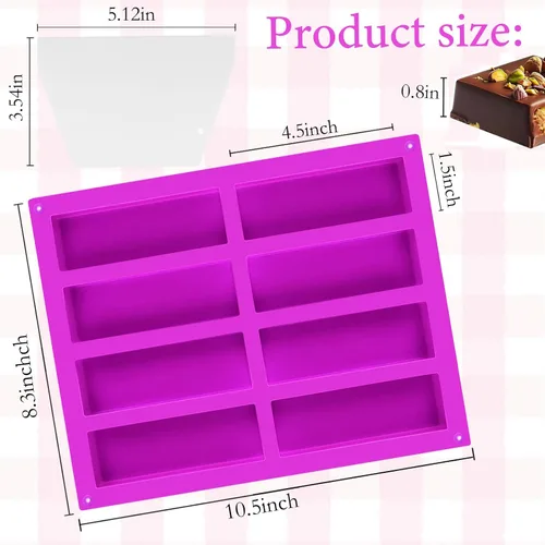 Miniatura 2 de Paquete de 3 moldes de barra de granola de silicona de 8 cavidades, molde rectangular de barra de proteínas de silicona para hornear barra