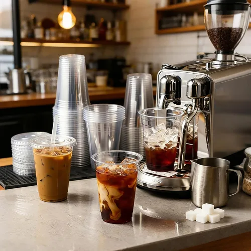 Miniatura 2 de Ginkgo Paquete de 100 vasos de plástico transparente de 16 onzas con tapas y pajitas, a prueba de fugas y resistentes, tazas desechables para café