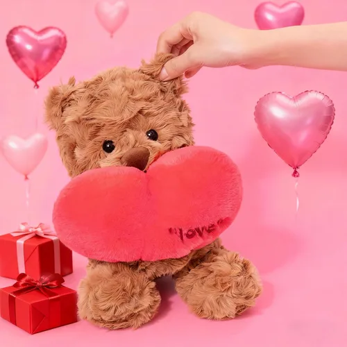 Miniatura 6 de Ditucu Love Bunny - Peluche de conejo con soporte de corazón rojo de 9.8 pulgadas, lindo conejo de peluche suave, juguetes románticos y dulces