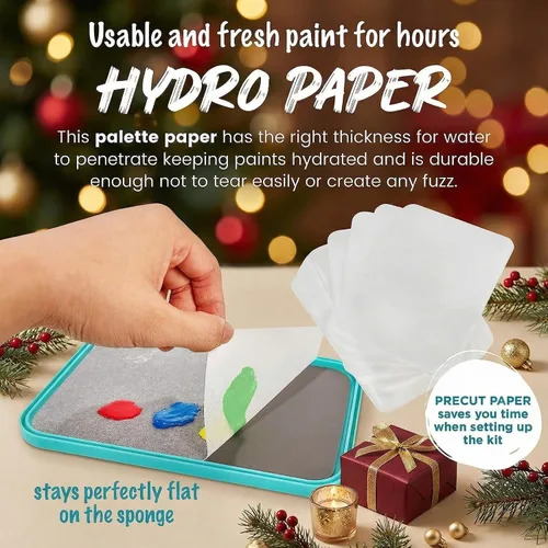 Miniatura 4 de WetNDri Paleta húmeda para pintura en miniatura. Paleta húmeda para pinturas acrílicas, kit de iniciación de 100 hojas y 2 esponjas