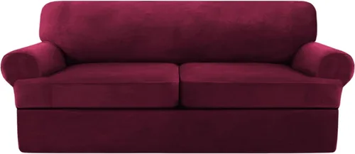 Miniatura 10 de NA Funda de terciopelo para sofá con cojín en T, 4 piezas, fundas de sofá suaves para sofá, fundas protectoras de muebles con 3 asientos Marfil