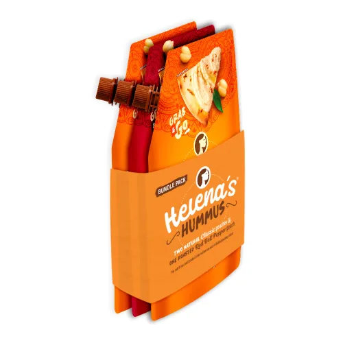 Miniatura 3 de Helena Hummus (pack de 3), estable en estante, sin conservantes añadidos, 2 hummus natural clásico de 4.23 oz y 1 hummus de pimiento rojo asado