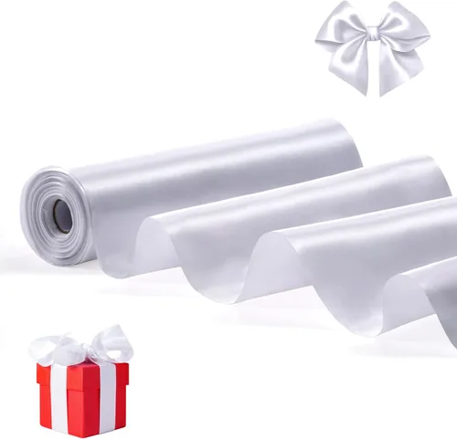Miniatura 32 de FAKILO Cinta de satén roja de 4 pulgadas x 22 yardas de ancho para gran ceremonia de apertura, negocio, corte, lazos, Navidad, festival, decoración