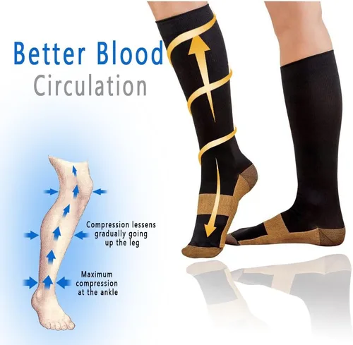 Miniatura 4 de Calcetines de compresión graduados de cobre, 6 pares de calcetines de compresión antifatiga hasta la rodilla para hombres y mujeres, medias de Negro