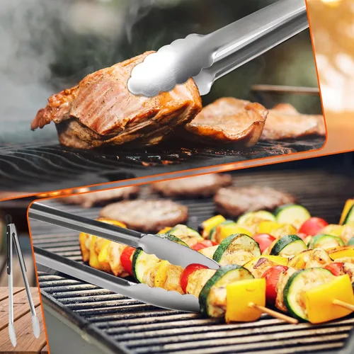 Miniatura 2 de Pinzas para parrilla, pinzas de barbacoa extralargas de 17 pulgadas, pinzas de metal de acero inoxidable de alta calidad para cocinar, asar a