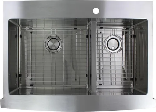 Miniatura 5 de Transolid DTDOF362510 Diamond - Fregadero de cocina de acero inoxidable calibre 16 con doble orificio de montaje doble 60/40, 36 x 25 x 10 pulgadas