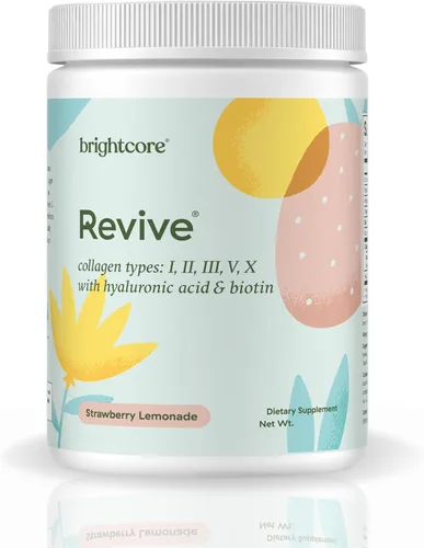 Brightcore Nutrition Revive - Polvo de proteína de colágeno múltiple con vitamina C y ácido hialurónico, sin OMG, colágeno en polvo sin gluten para