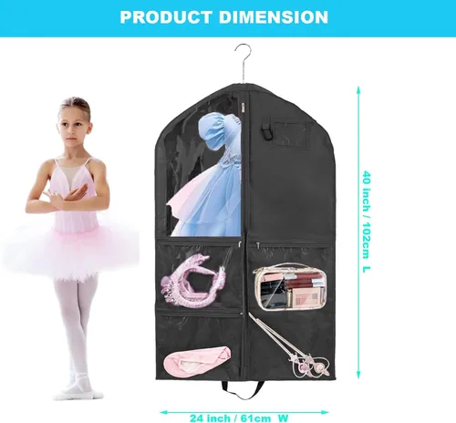 Miniatura 2 de Bolsa de ropa colgante de 40 pulgadas, impermeable, almacenamiento de disfraces de baile, bolsa de ropa de viaje para niños (rojo rosa, paquete de 2)