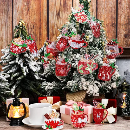 Miniatura 2 de BBTO 15 piezas de adornos de Navidad con diseño de diamantes de cacao caliente, pintura de diamante, llaveros colgantes para manualidades, adornos