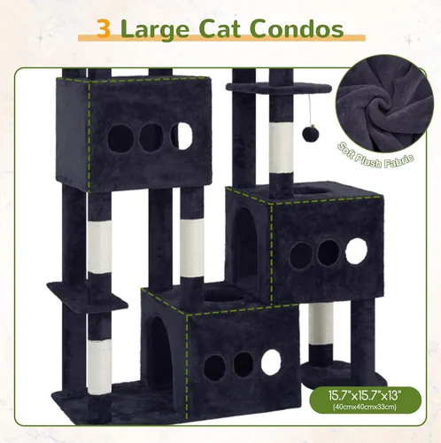 Miniatura 2 de Gitelsnour Árbol resistente para gatos con 3 condominios grandes para gatos, 3 platfroms, torre de árbol para gatos de interior grande y adulto