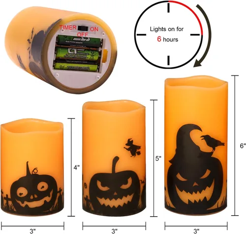 Miniatura 2 de Juego de 3 velas de calcomanía de Halloween de DRomance Temporizador de 4 calabazas