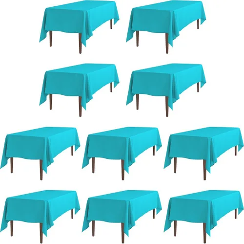 Miniatura 6 de LTC LINENS - Paquete de 2 manteles rectangulares de poliéster, de 60 x 102 pulgadas y 6 pies, color azul bebé, con caída parcial, resistentes a