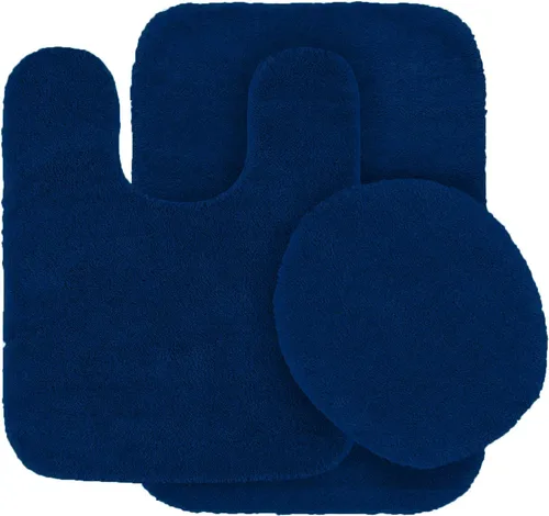 Miniatura 5 de Juego de 3 alfombras de baño antideslizantes de color sólido para baño, alfombra de contorno en forma de U, tapete y cubierta para la tapa del Negro