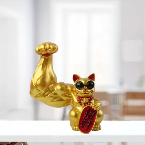 Miniatura 2 de Prettyia Estatua de gato de la suerte, brazo agitador de gato de la suerte, brazo musculoso de mano gigante, decoración de gato agitado, gato