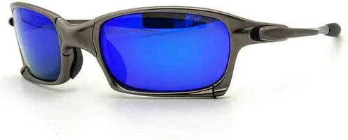Gafas de sol cuadradas deportivas superiores Marco de metal de aleación polarizada Iridium Mirror Riding azul (Gun Blue)