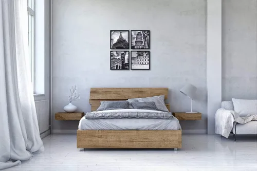 Miniatura 3 de Wieco Art Arte de pared enmarcado, arquitecturas modernas, 4 paneles, impresiones en lienzo giclée, edificios de Europa, lienzo de paisaje blanco