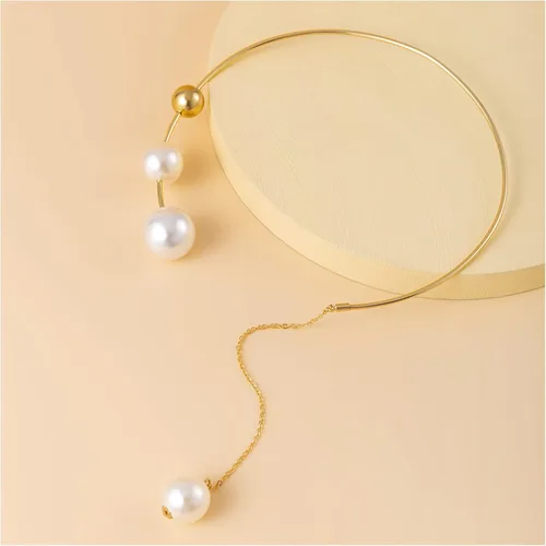 Miniatura 5 de Gargantilla de metal con perlas abiertas, collar ajustable con colgante de perlas elegante, collar de cadena para mujer
