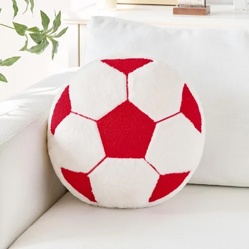Miniatura 13 de Almohada de béisbol, almohada con forma de béisbol de 12 pulgadas, cojín de asiento con piel sintética de conejo, almohada redonda para decoración