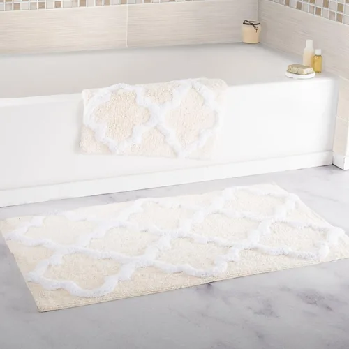 Set de alfombrillas de baño enrejadas de Lavish Home, 2 piezas. Hueso