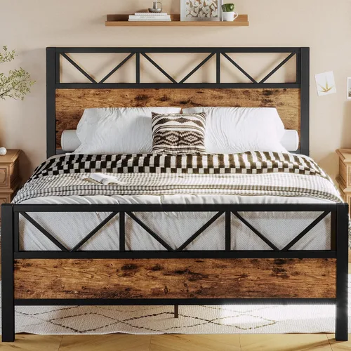 Miniatura 27 de LIKIMIO - Base de cama Queen, cabecero industrial alto de 51.2", con soporte metálico resistente, estructura de cama sólida y estable, libre